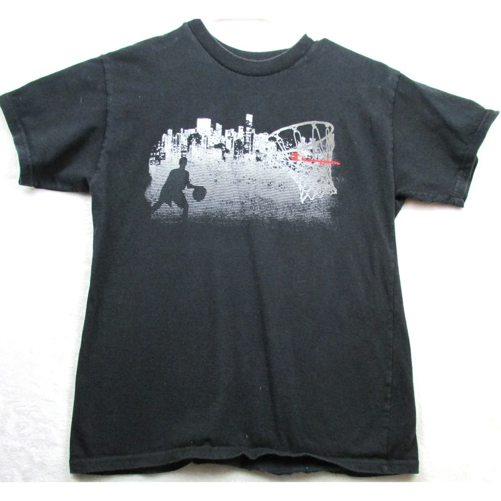 Champion Shirt Youth Large‎ Black Basketball Skyline Hoop Graphic T-Shirt Boys